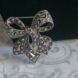 Tied Bow Marcasite Style Brooch
